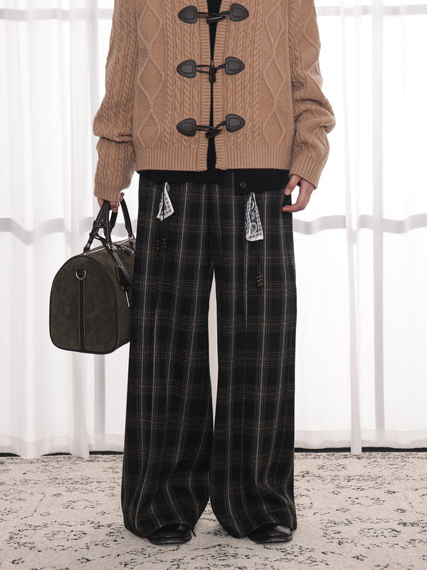 Antsstna loose wide leg checkered pants for men and women with drawstring