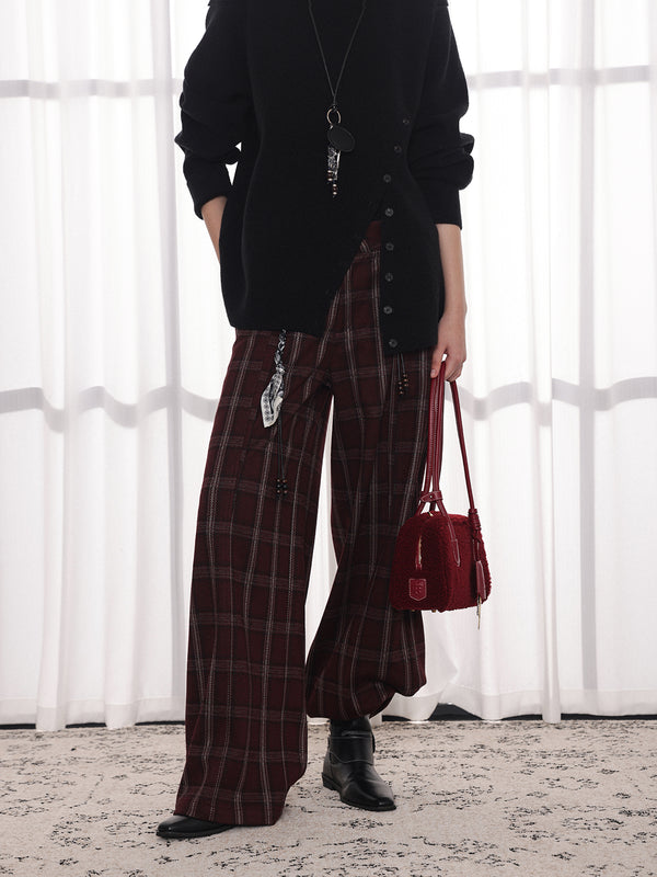 Antsstna loose wide leg checkered pants for men and women with drawstring