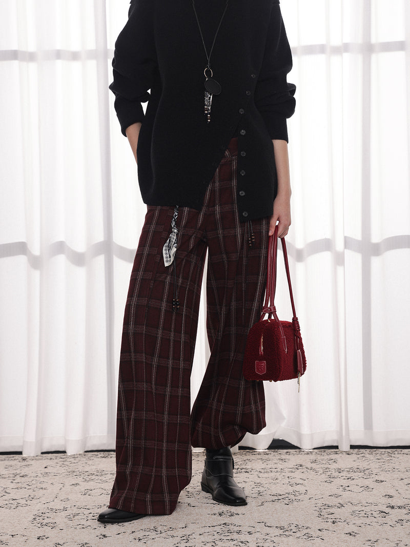 Antsstna loose wide leg checkered pants for men and women with drawstring
