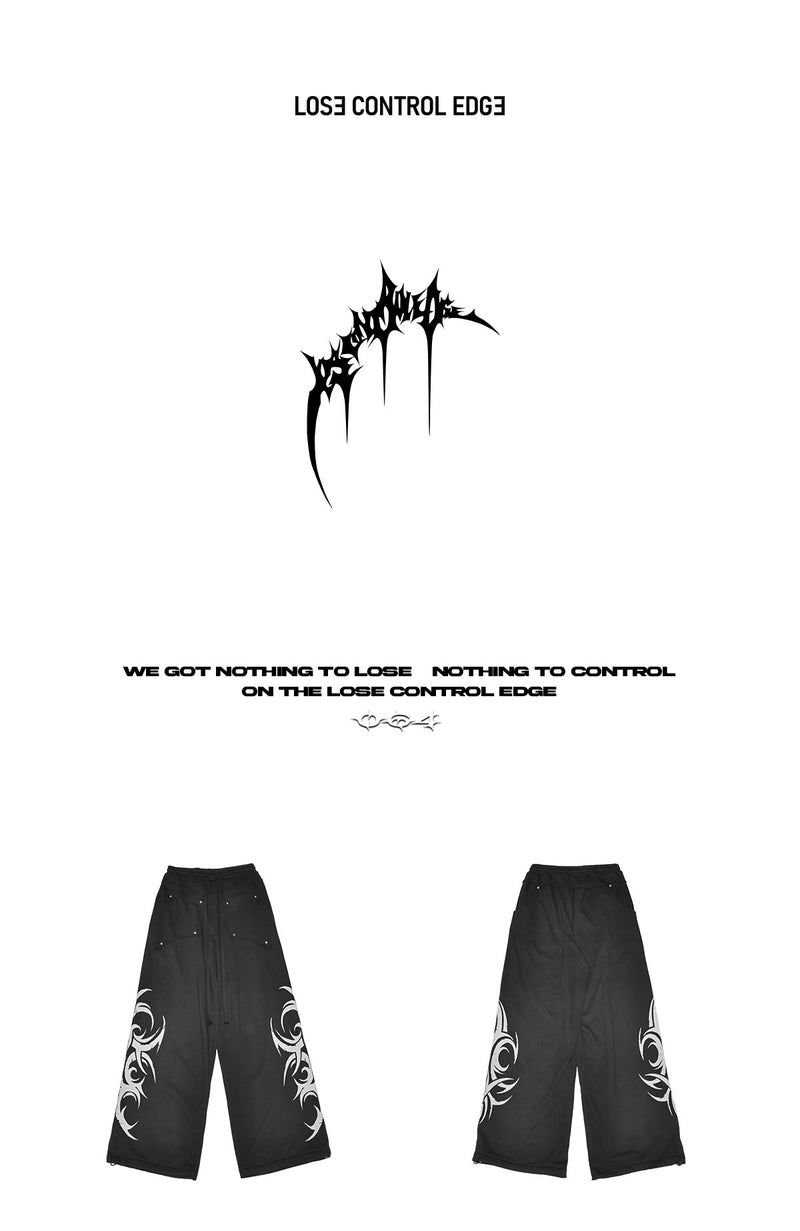 LCE front and back wearing baggy printed sweatpants