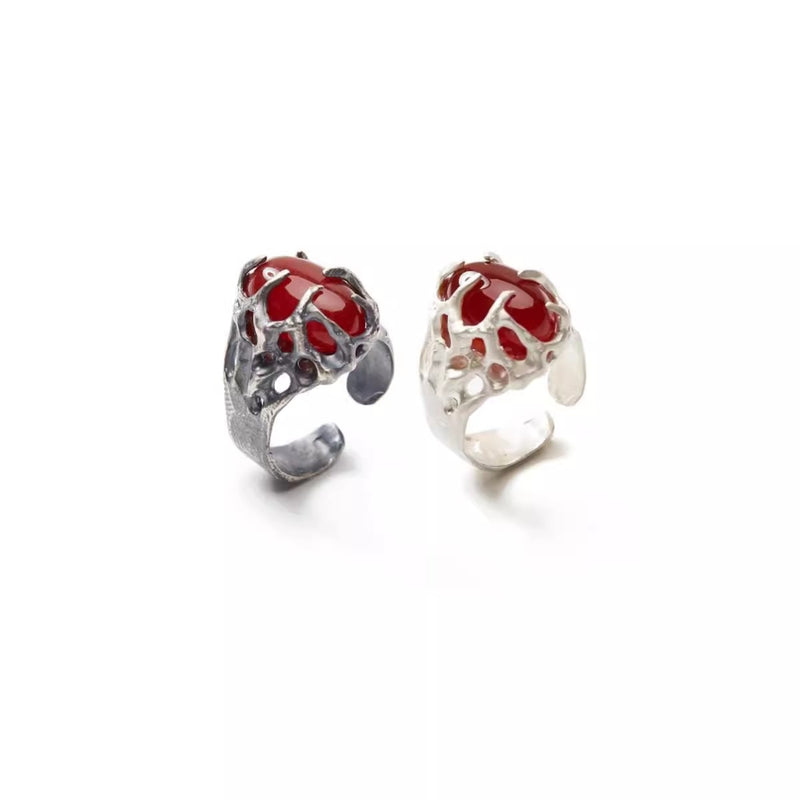 Ree Dark Burning Silver Lava Ruby 925 Silver Ring