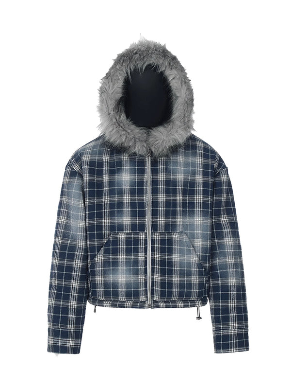 HAS2SONS Thick Blue Grid Lamb Wool Jacket Winter