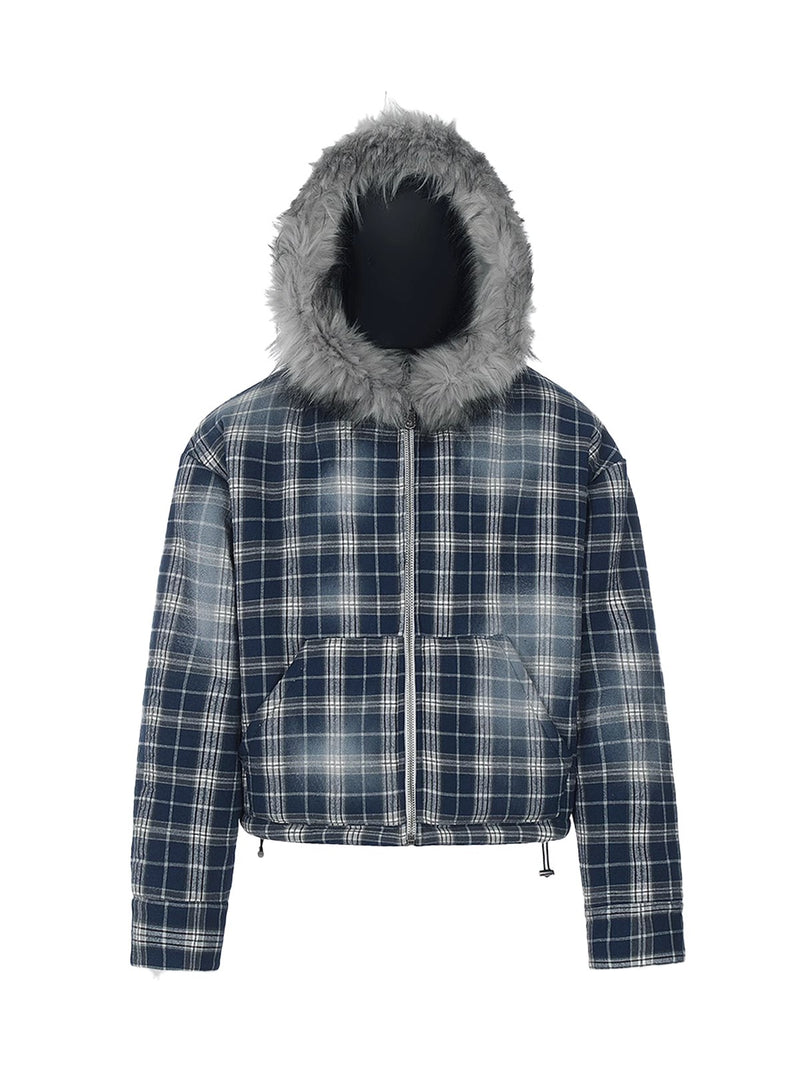 HAS2SONS Thick Blue Grid Lamb Wool Jacket Winter