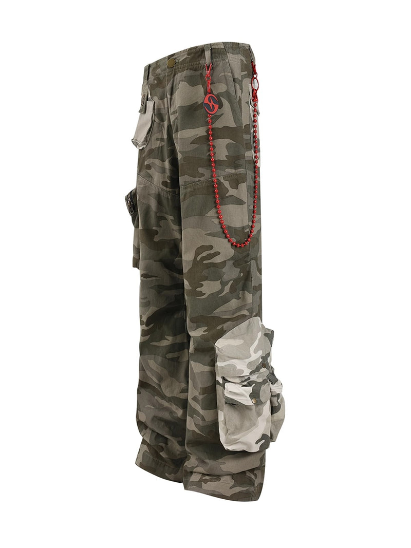 HAS2SONS American retro camouflage patchwork multi pocket pants