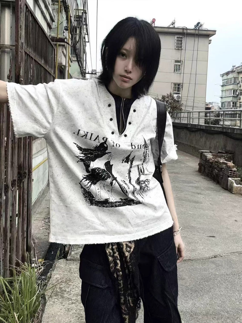 PAIKI2025SS Henry collar fake two short sleeved T-shirts
