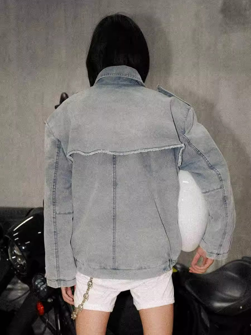 Foueth3ex 24Fw washed denim printed jacket