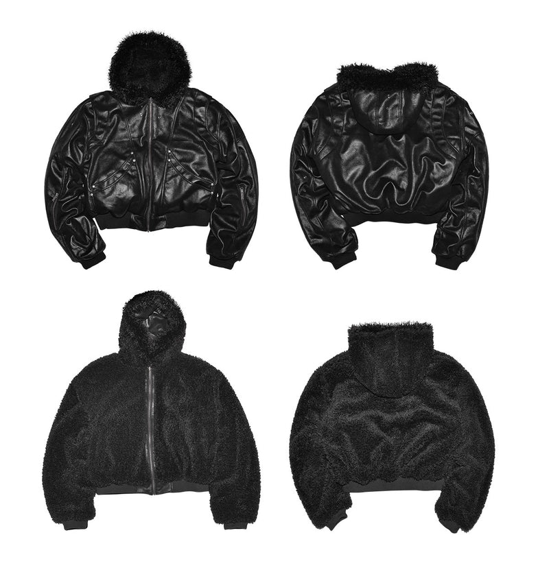 LCE shiny suede double-layer deconstructive hoodie