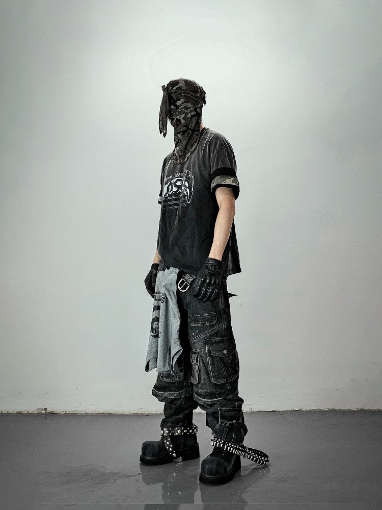 LCE multi pocket washed distressed workwear pants