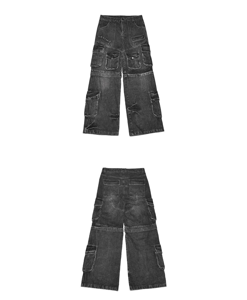 LCE multi pocket washed distressed workwear pants