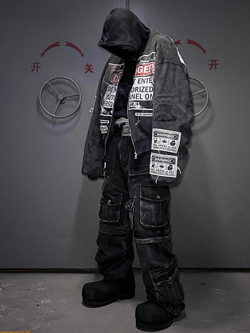 LCE * warning label label, bomber short silhouette jacket