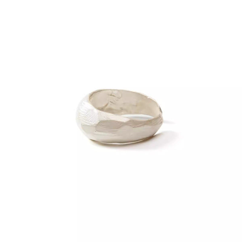 Ree Texture Burnt White Plain Circle 925 Silver Ring for Men and Women