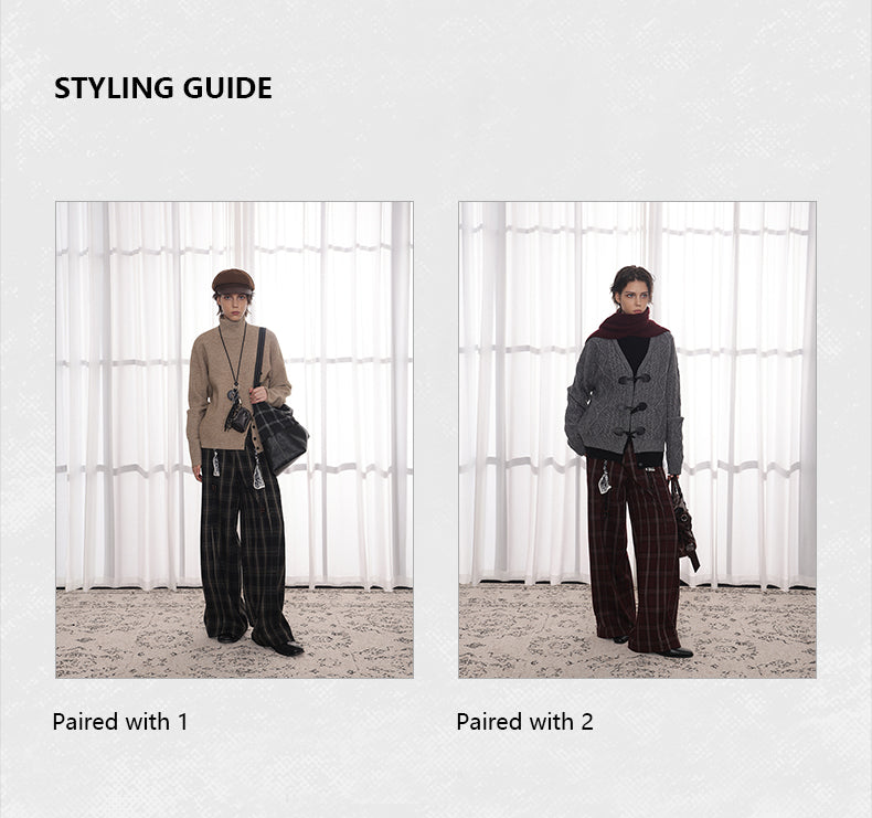 Antsstna loose wide leg checkered pants for men and women with drawstring