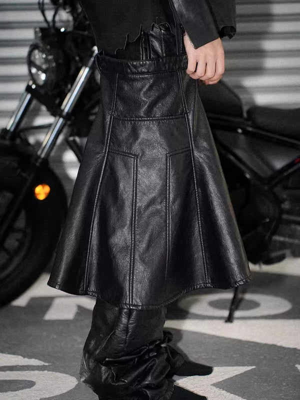 FouthSex detachable and spliced pleated leather pants and skirt