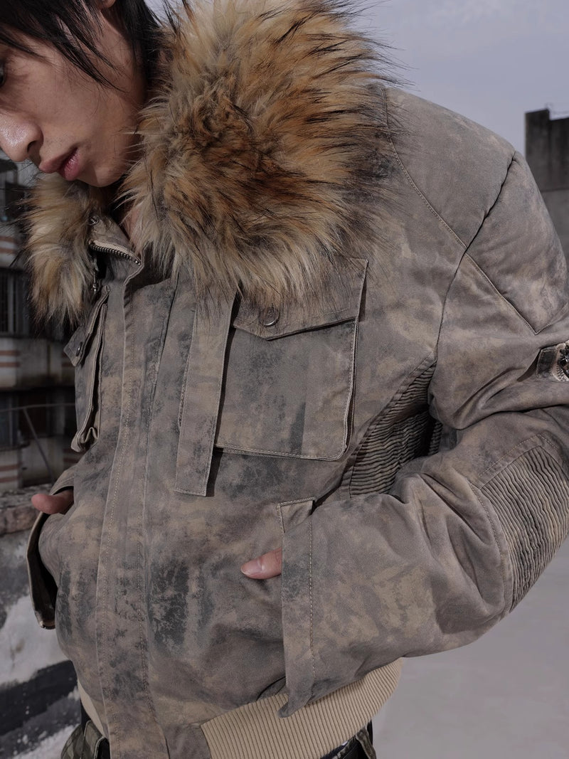 HAS2SONS curved knife short fur collar camouflage jacket bomber