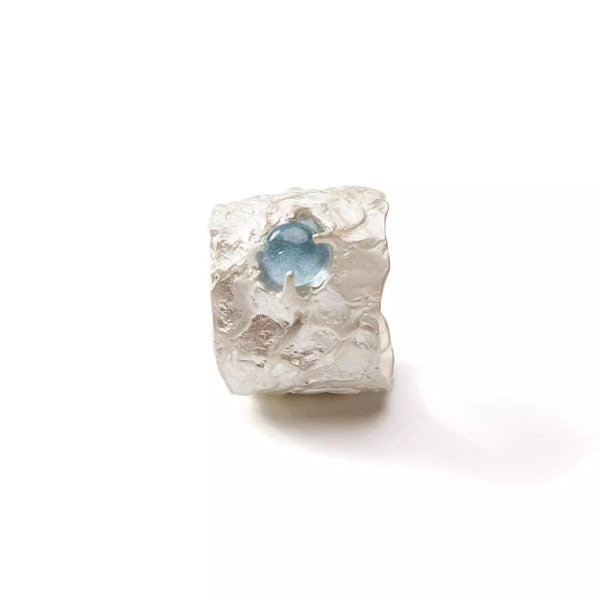 Ree Sapphire Irregular Wrinkle Liquid 925 Pure Silver Ring for Men and Women