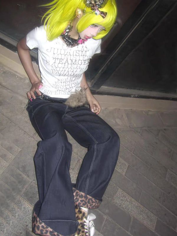 PAIKI leopard print micro flared pants, original cow without shedding pulp