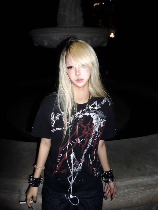PAIKI Visual Subcultural T-shirt Shoulder Short Sleeve