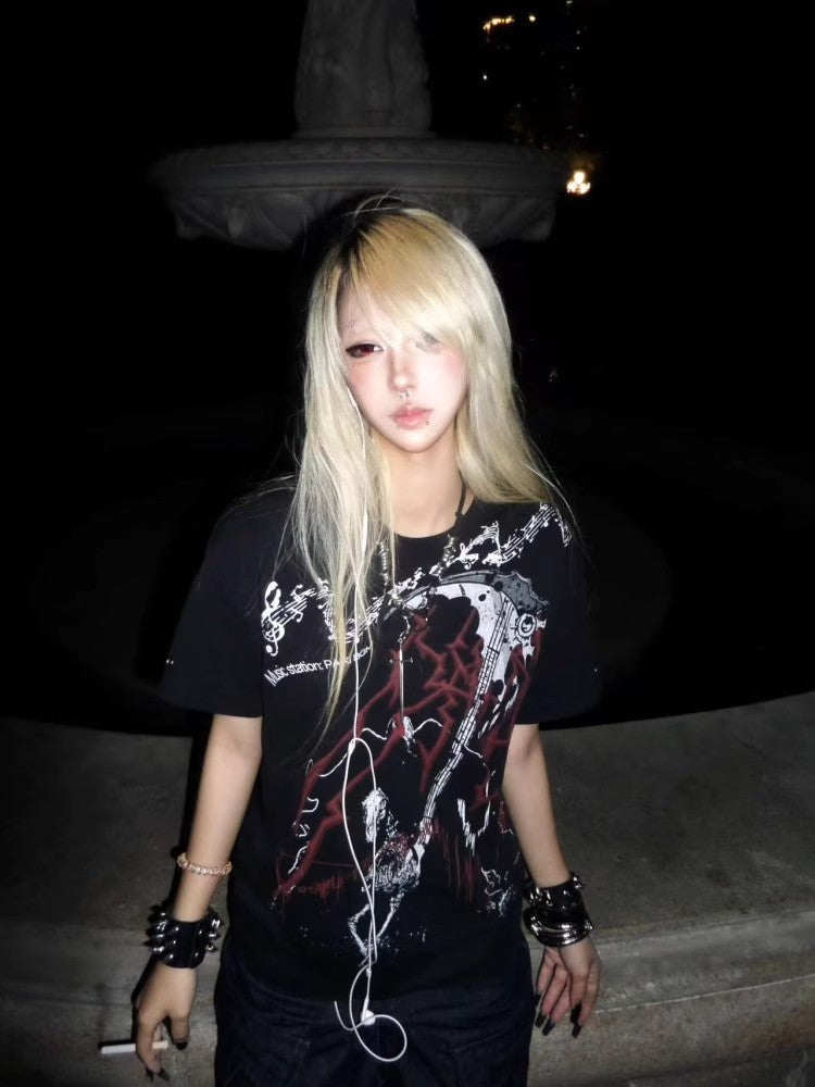 PAIKI Visual Subcultural T-shirt Shoulder Short Sleeve
