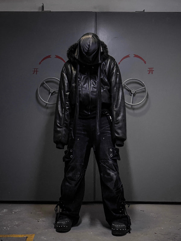 LCE shiny suede double-layer deconstructive hoodie