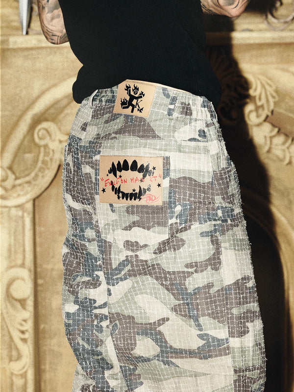 PAIKI gray white camouflage washed to make old loose baggy