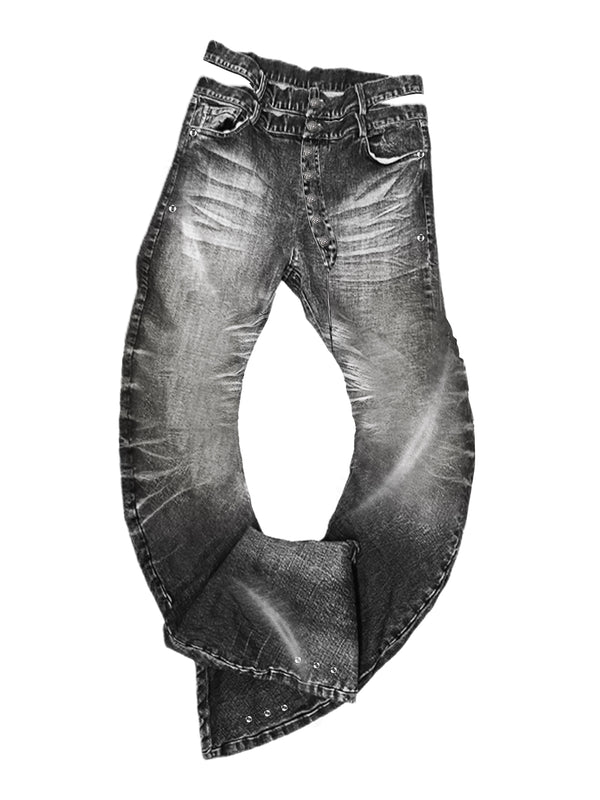 PAIKI washed cat whisker curved knife high stretch jeans