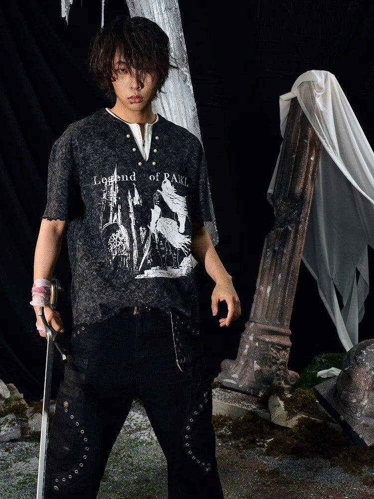 PAIKI2025SS Henry collar fake two short sleeved T-shirts