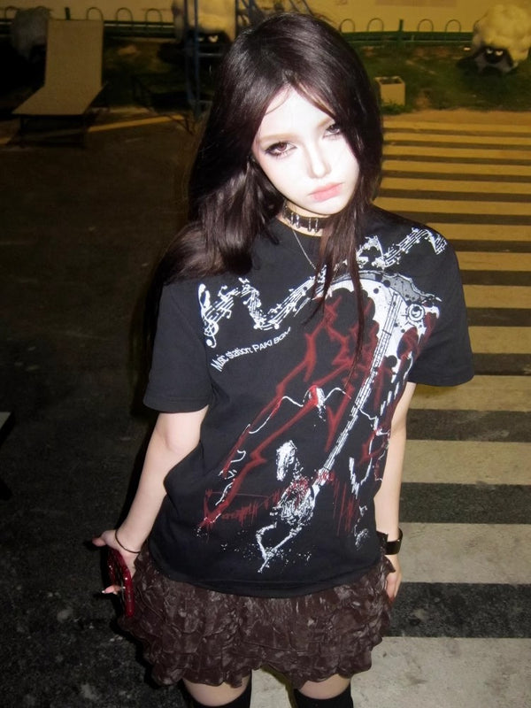 PAIKI Visual Subcultural T-shirt Shoulder Short Sleeve