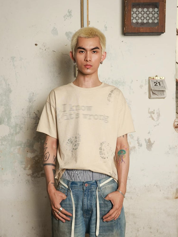 HAS2SONS 245g short and wide ready to wear dyed footprint short sleeved T-shirt