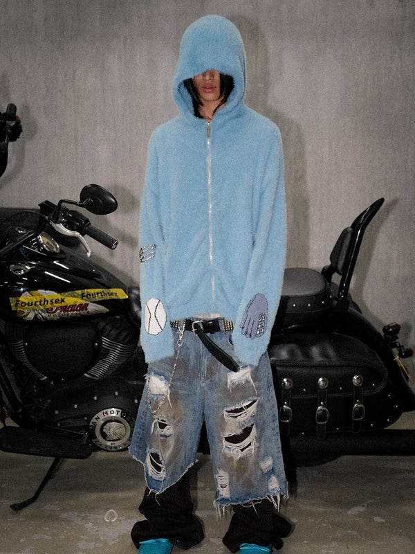 FouthSex 24FW cartoon embroidered sweater hooded jacket