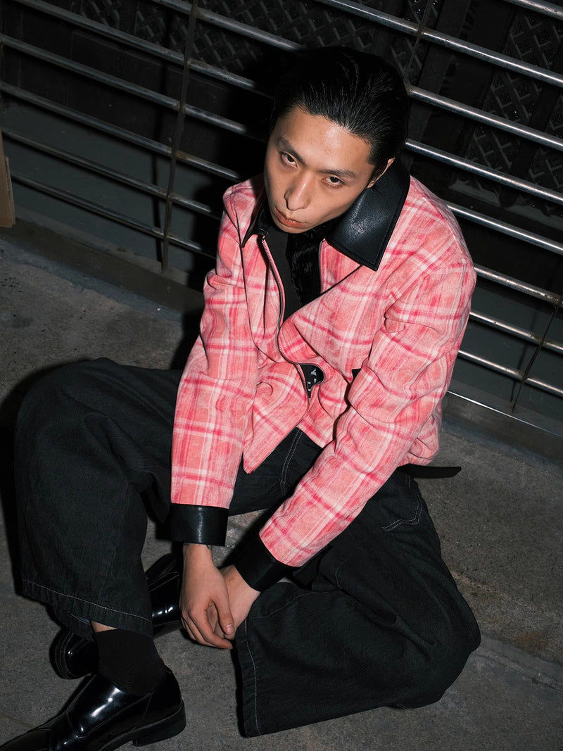 HAS2SONS Pink Grid Double sided Clean Fit Jacket Short