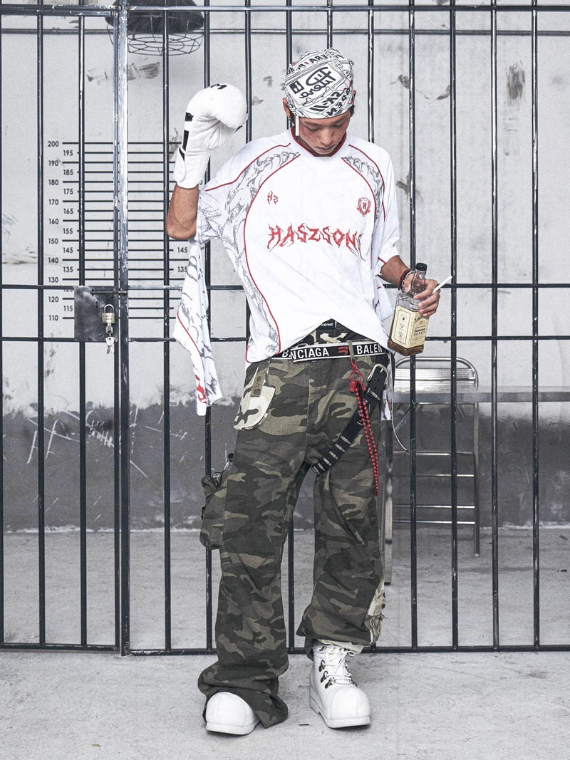 HAS2SONS American retro camouflage patchwork multi pocket pants