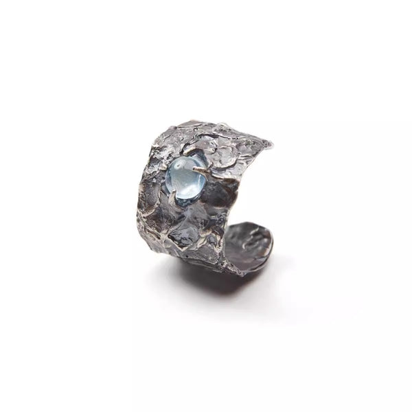 Ree Sapphire Irregular Wrinkle Liquid 925 Pure Silver Ring for Men and Women