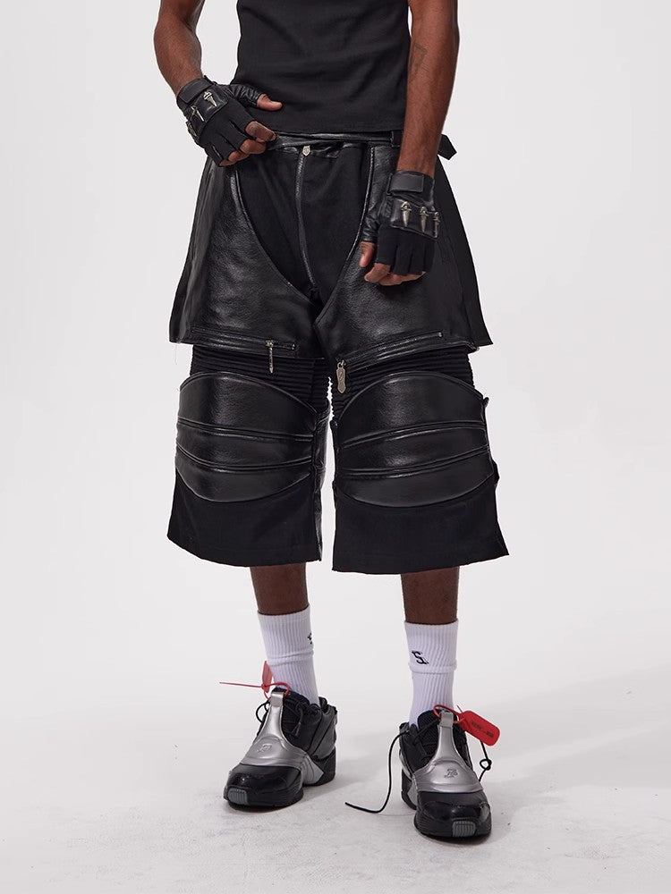 Fouth3ex 25Ss denim patchwork leather pants, cropped pants