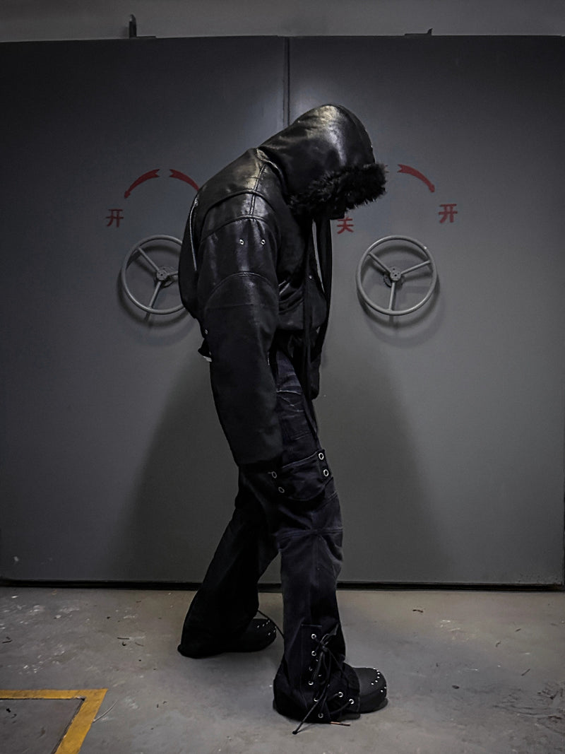 LCE shiny suede double-layer deconstructive hoodie