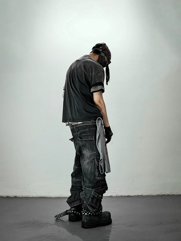 LCE multi pocket washed distressed workwear pants