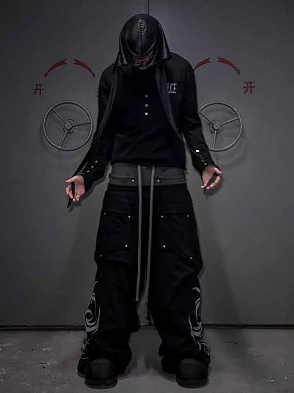 LCE front and back wearing baggy printed sweatpants