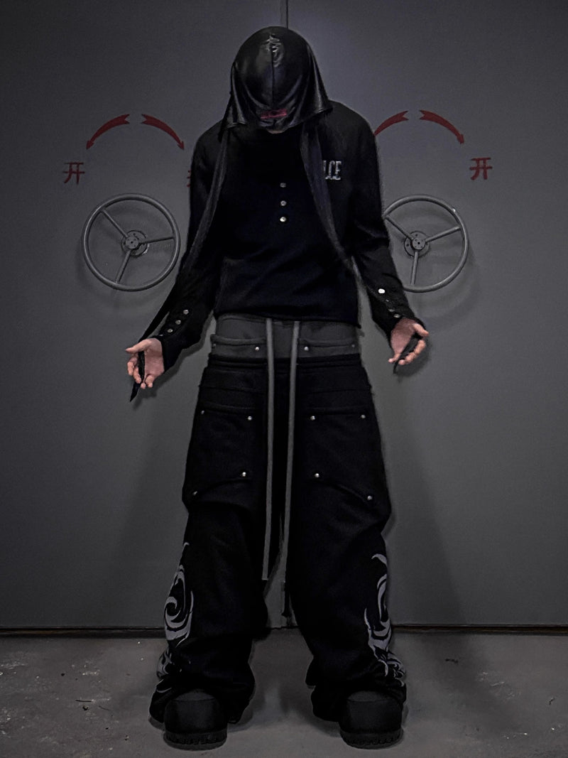LCE front and back wearing baggy printed sweatpants