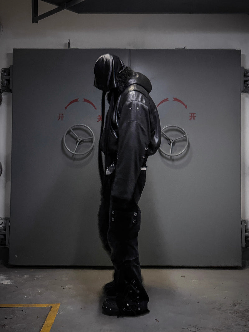 LCE shiny suede double-layer deconstructive hoodie