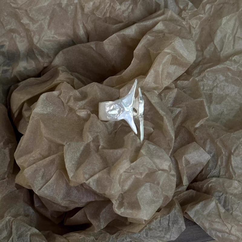 Ree hand polished irregular hollow 925 sterling silver ring