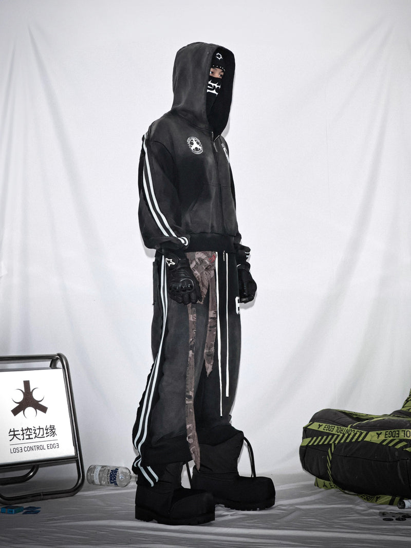 LCE * washed and worn printed striped sweatshirt set