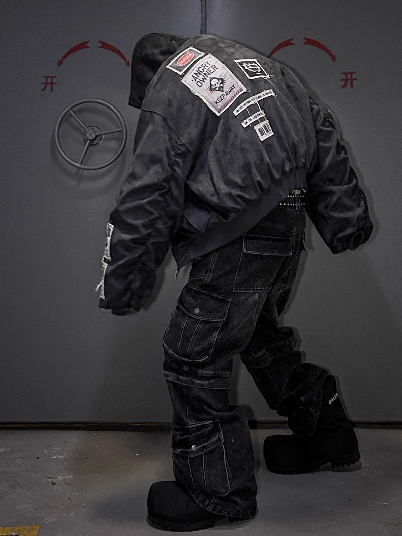 LCE * warning label label, bomber short silhouette jacket