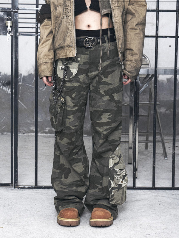 HAS2SONS American retro camouflage patchwork multi pocket pants