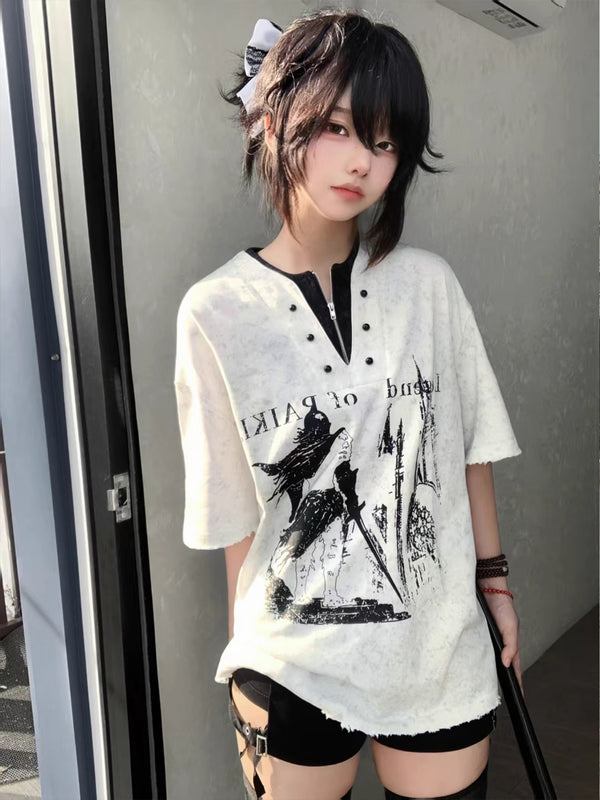 PAIKI2025SS Henry collar fake two short sleeved T-shirts