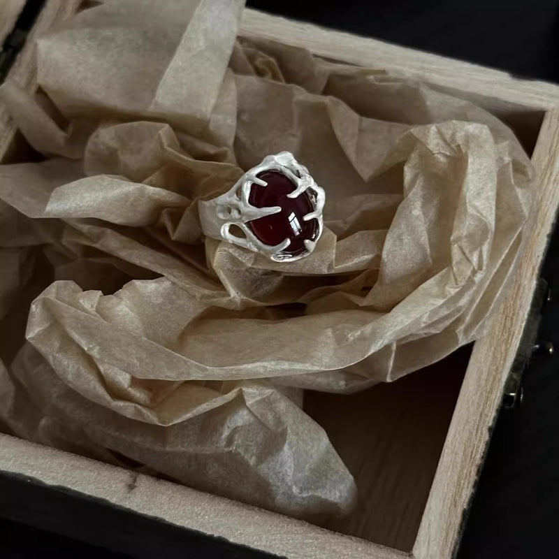 Ree Dark Burning Silver Lava Ruby 925 Silver Ring