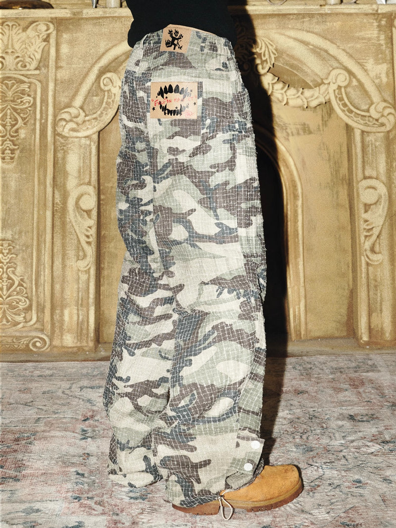 PAIKI gray white camouflage washed to make old loose baggy