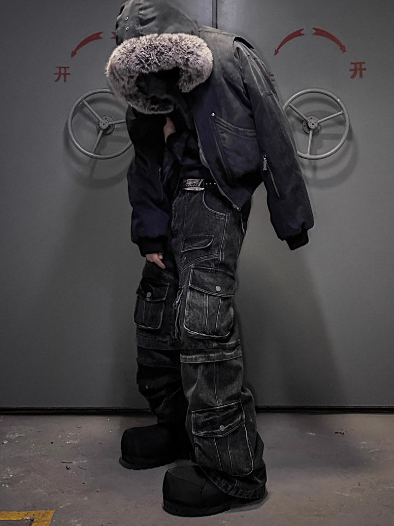 LCE multi pocket washed distressed workwear pants