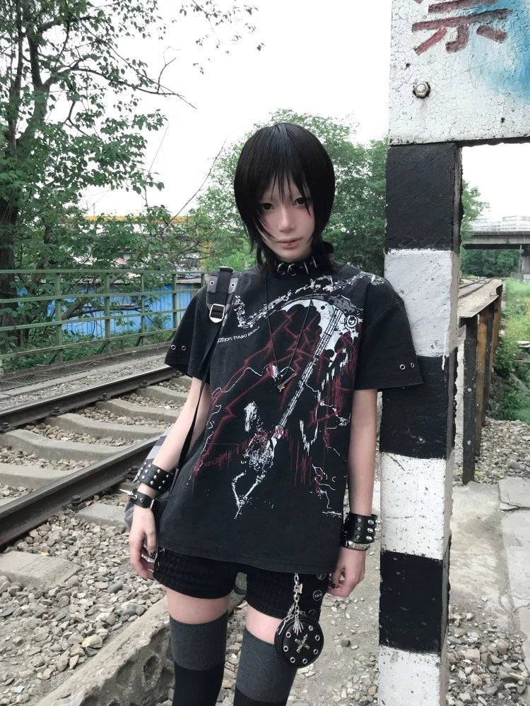 PAIKI Visual Subcultural T-shirt Shoulder Short Sleeve