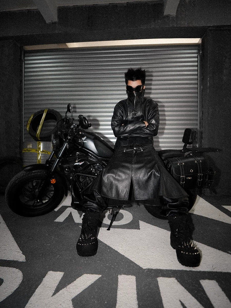 FouthSex detachable and spliced pleated leather pants and skirt