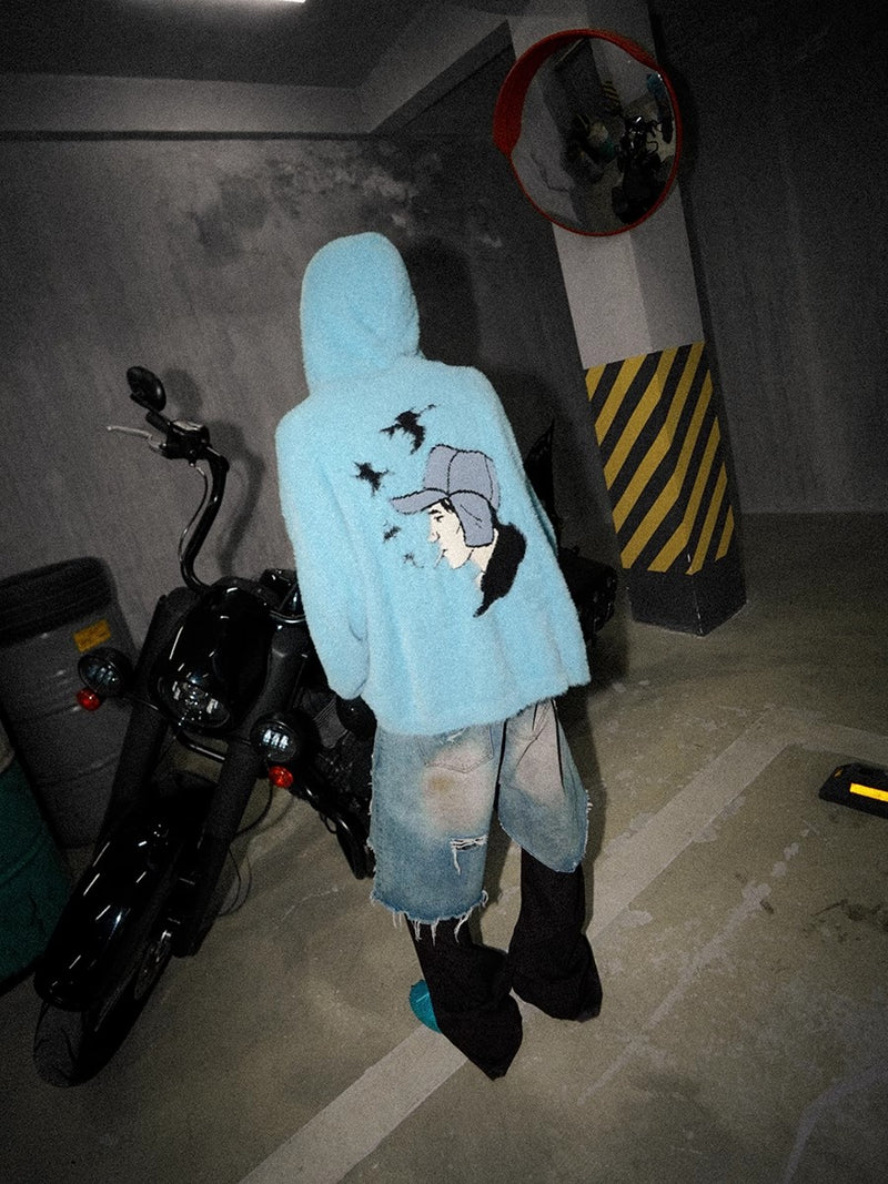 FouthSex 24FW cartoon embroidered sweater hooded jacket