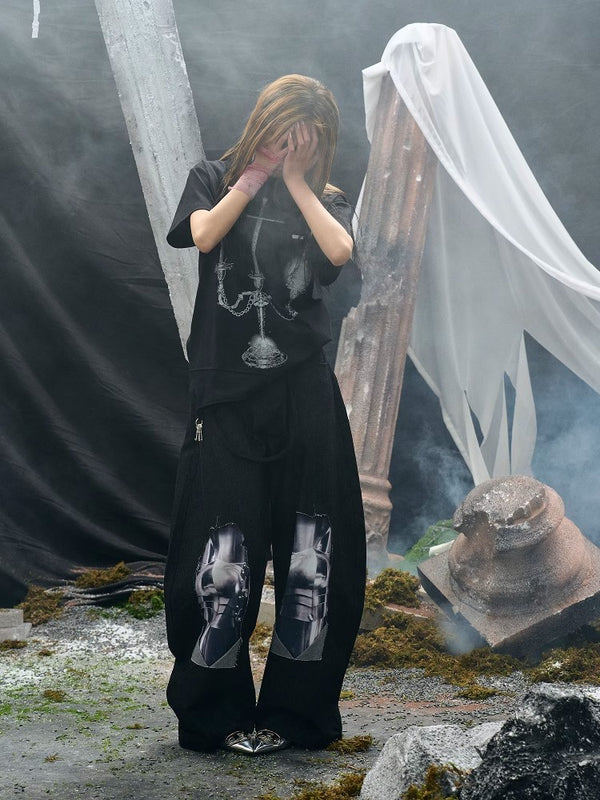 PAIKI Knight Armor 3D Printed distressed jeans baggy